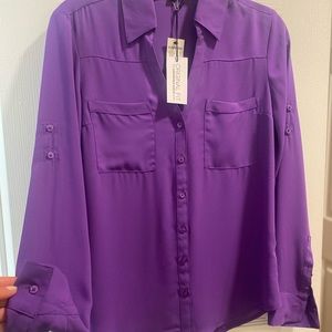 NEW Express XS purple long sleeve blouse